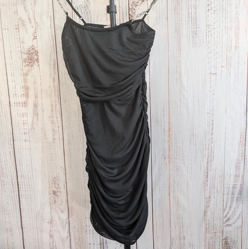 Sxidecgqi Mesh Mini Dress Womens S Black Bodycon Spaghetti Strap Clubwear Party